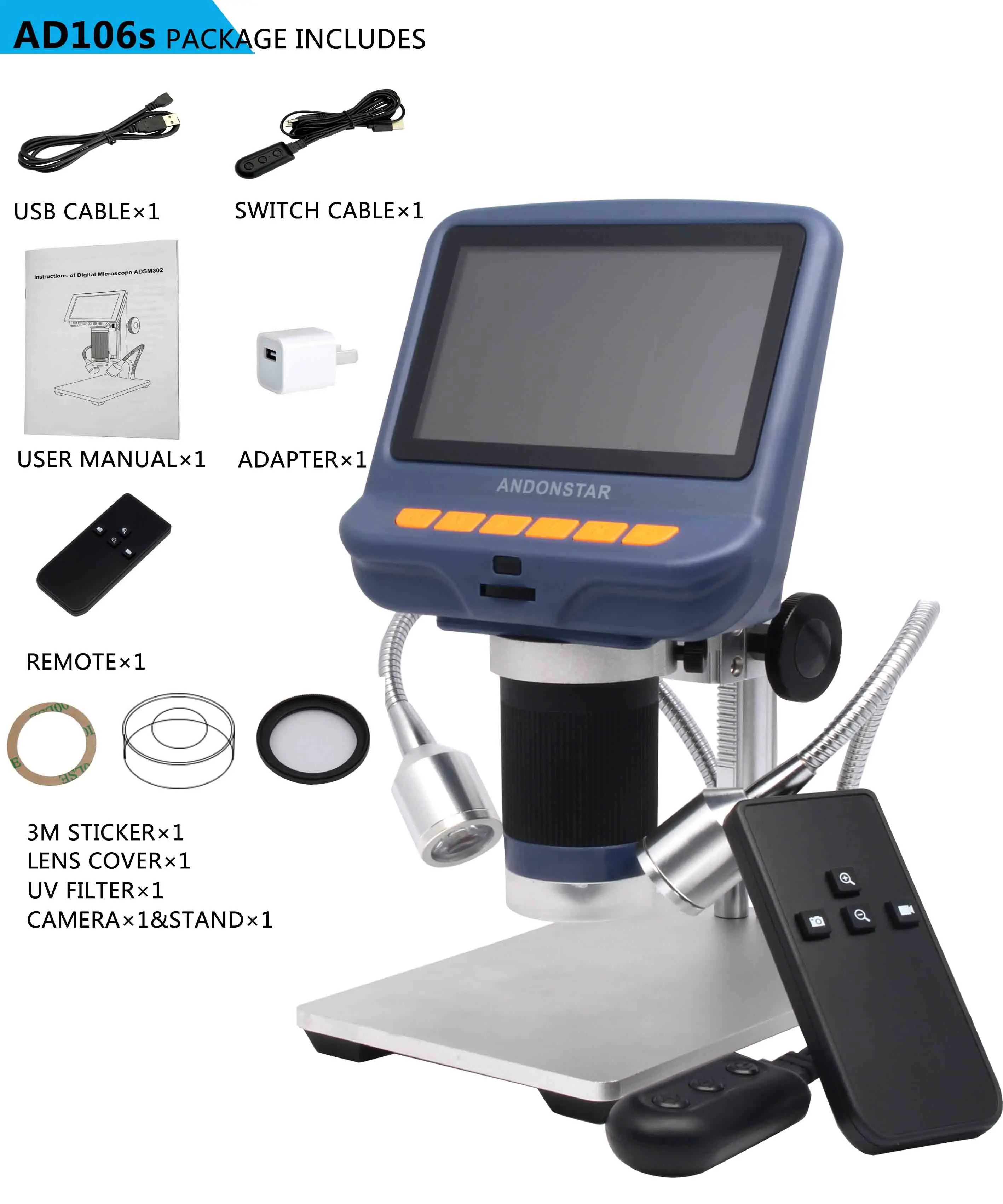 

Andonstar AD106S USB цифровой микроскоп с экраном для ремонта телефонов, паяльный инструмент BGA SMT, ювелирная оценка, биологическое использование для детей