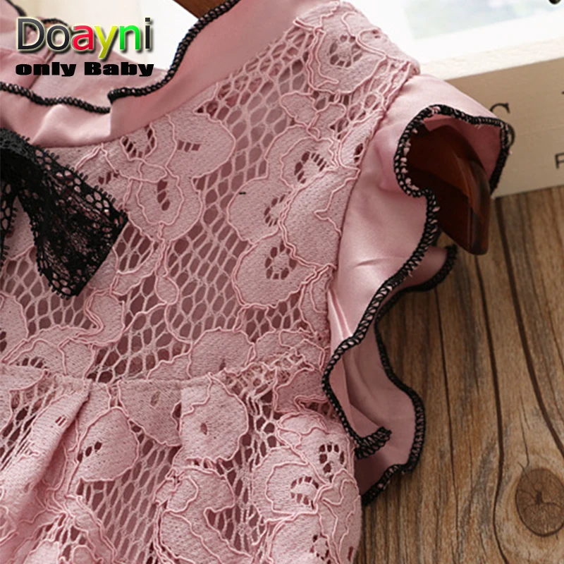Doayni Baby Preppy Style Girls Vest Dress Big Bow with Short Petal Sleeve Children Princess A-line Pink White Gray | Детская одежда и