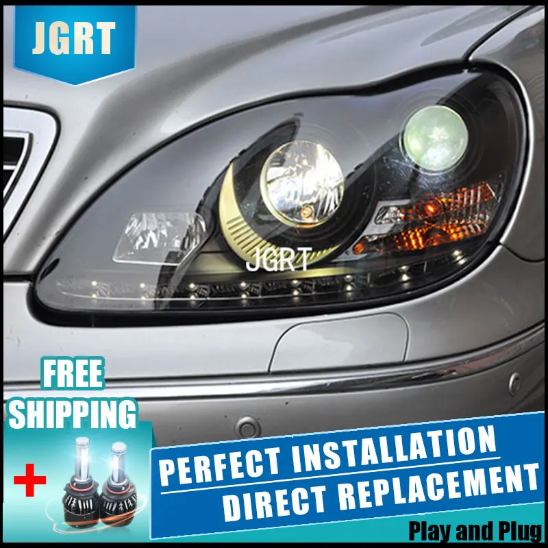 Car Styling Headlight assembly 1998-2007 for Benz W220 DoubleU Angel Eye LED DRL Lens Double Beam H7 hid kit with 2pcs. | Автомобили и