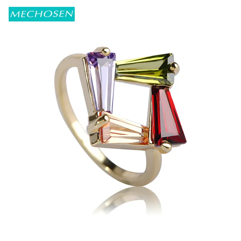 Женские тонкие кольца MECHOSEN разноцветные медные золотого цвета со стразами |