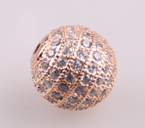 

MOODPC Rose Glod Plated 14mm CZ Brass Metal Micro Pave Cubic Zirconia Disco Ball Round spacer beads