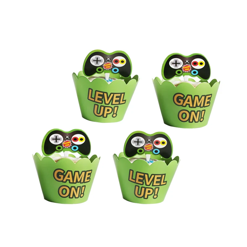 48 шт. игра для psp on/Level UP двухсторонние обертки кексов топперы детская вечеринка на