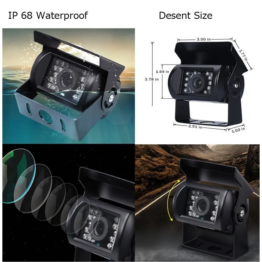 Podofo спереди заднего вида резервного копирования Камера 18 ИК Ночное видение IP68