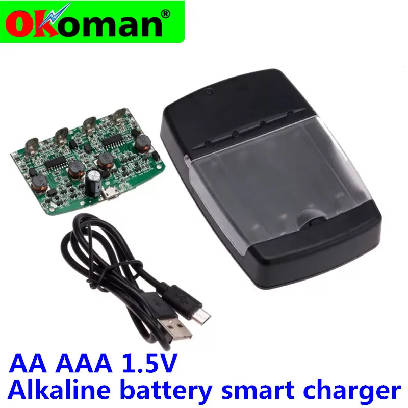Интеллектуальное зарядное устройство Okoman 4 слота USB для щелочных аккумуляторов AA