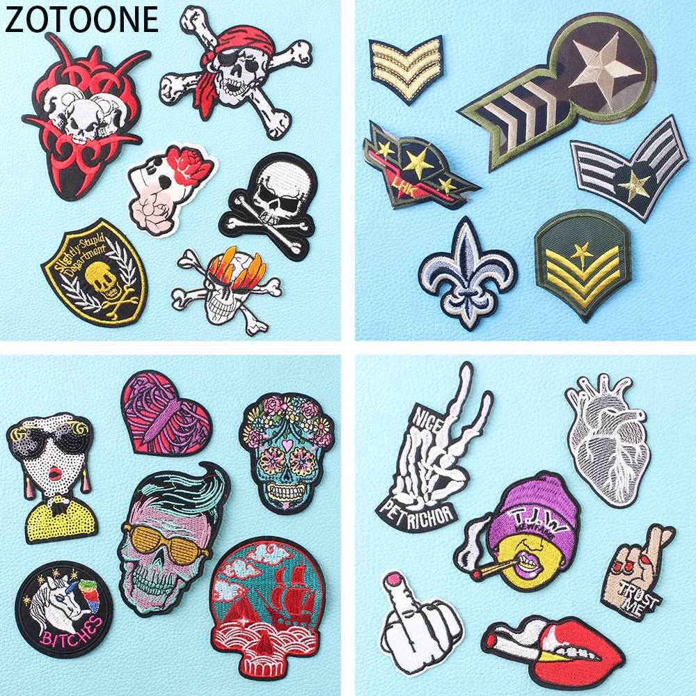 ZOTOONE 6Pcs Punk Skull Patch Appliques Fashionable Diy Embroidery Patches for Clothes Military Badges Applications Clothing | Дом и сад