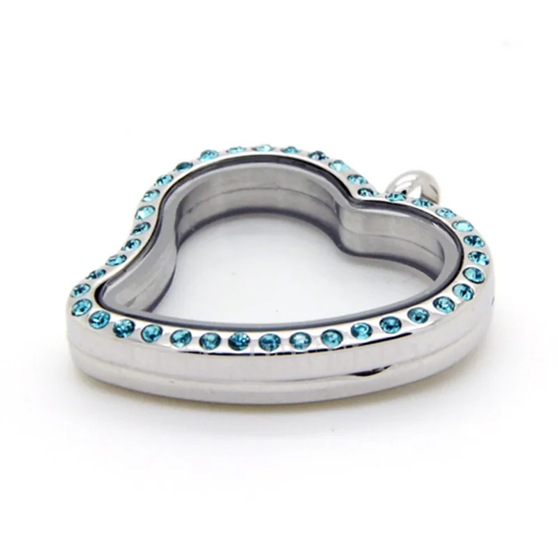 30 мм изогнутое зеркало сердечко серебряного цвета с украшением в виде синих