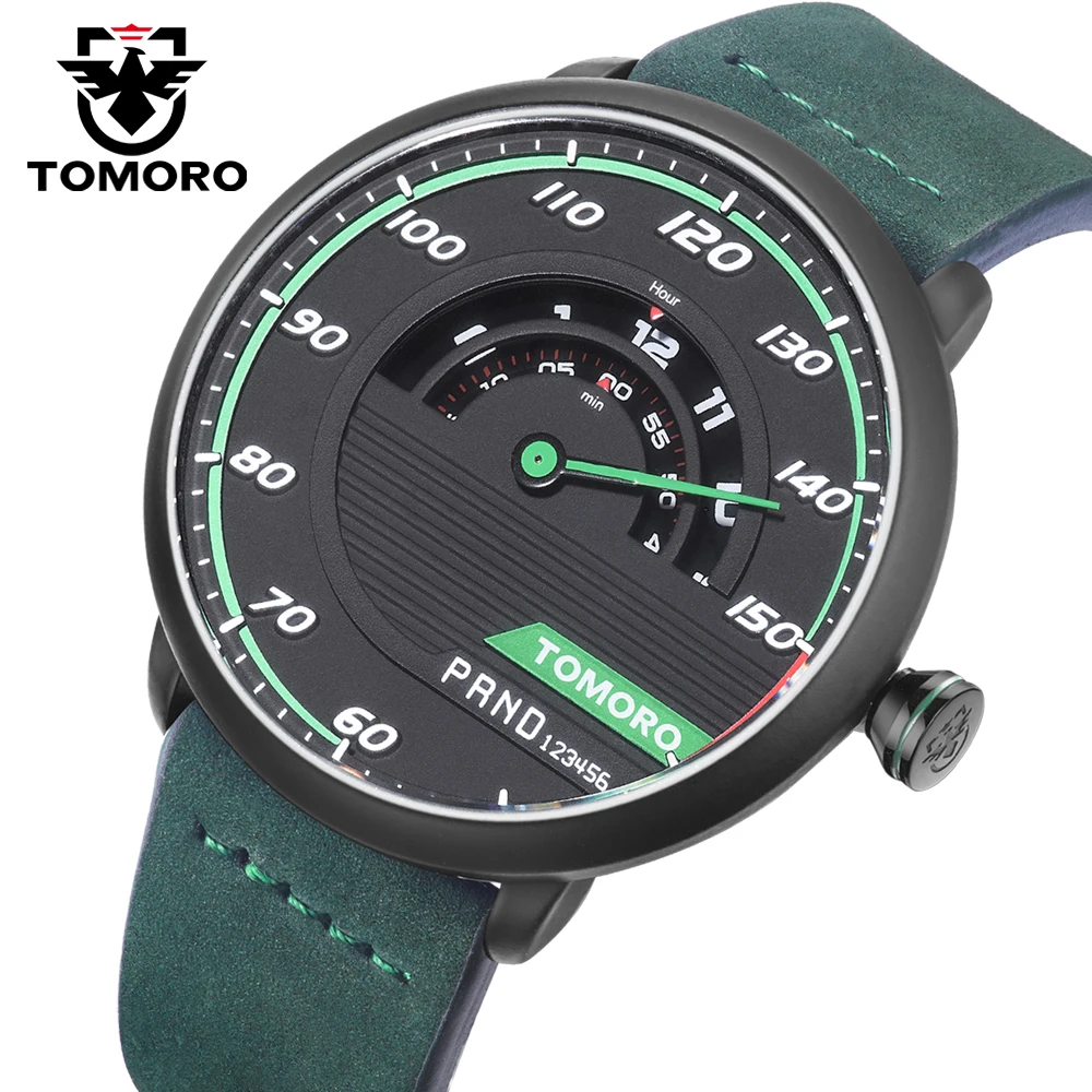 TOMORO Men's Unique Racing Car 3D Design Cow Leather Strap Luxury Fashion Sports Black Quartz Wrist Watch 2017 Brand New TMR1017 |