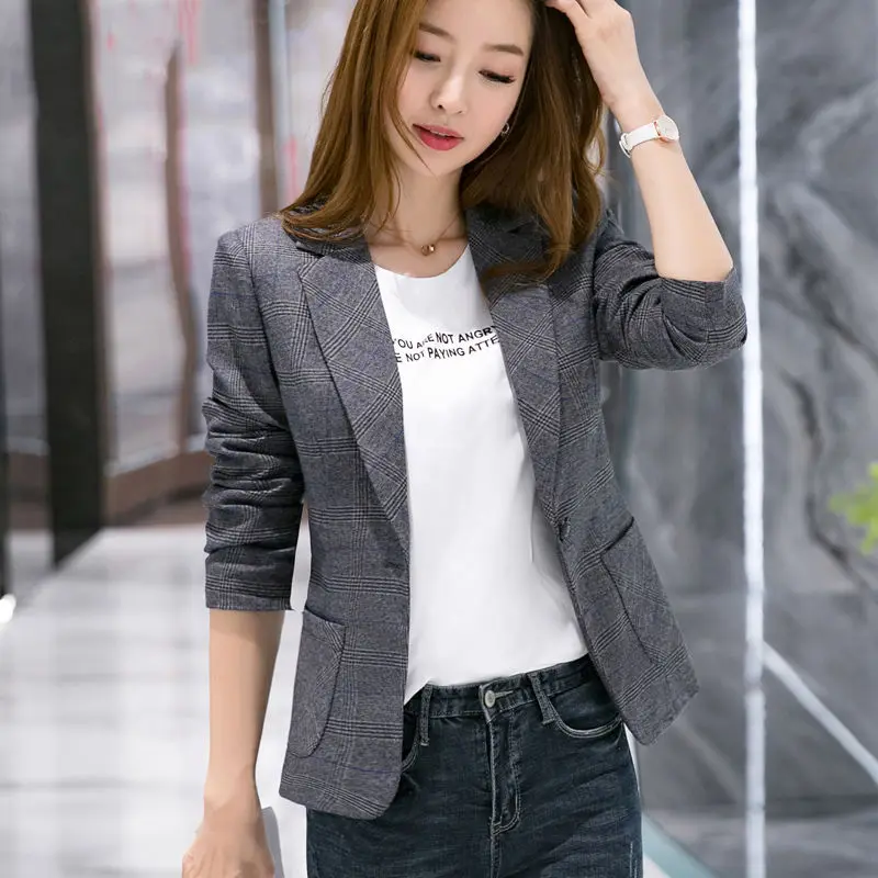 

British style retro plaid small suit Blazers t new spring and autumn Slim thin long-sleeved casual women's small suit TB190507