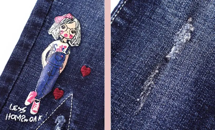 Baby girl clothes denim pants elastic waist cute print jeans spring autumn new brand boot cut trousers children ws179 |