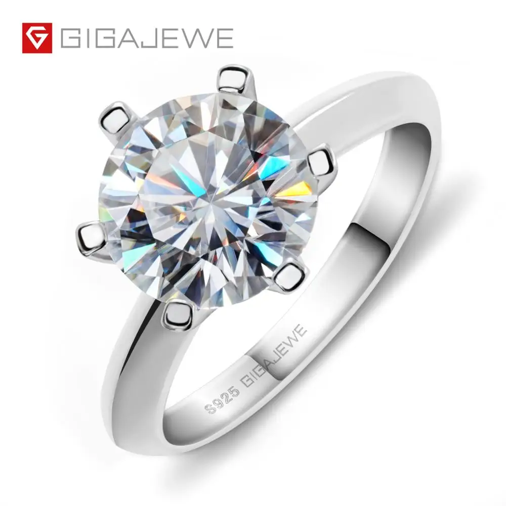 GIGAJEWE 3.0ct 9,0 мм EF Круглый 18 К покрытый белым золотом 925 Серебряное кольцо с муассанитом, Алмазное Проверенное ювелирное изделие, подарок для девушки