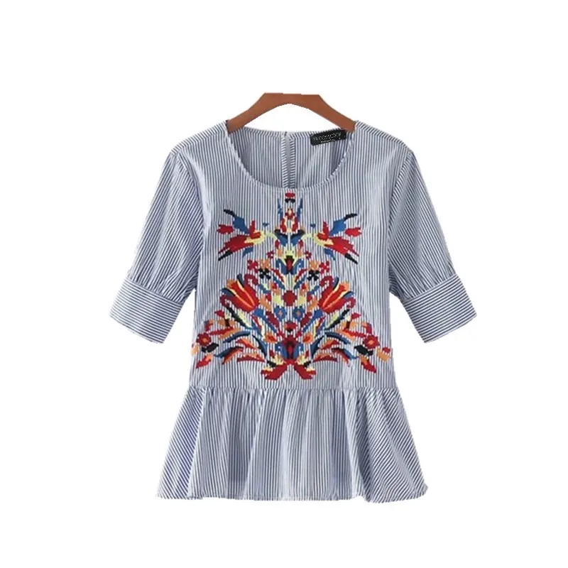 Blusas Femininas Лето Bordada Camisa женская рубашка с вышивкой блузка коротким рукавом в
