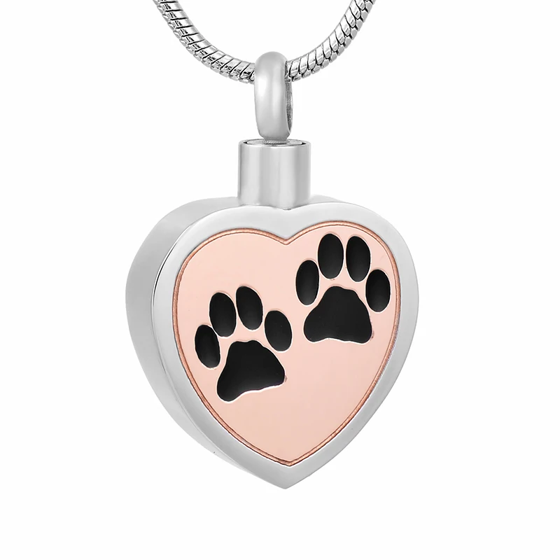

IJD8247 Pet Dog Paw Print Stainless Steel Cremation Souvenir Necklace for Ashes Urn Memorial Keepsakes Pendant Jewelry