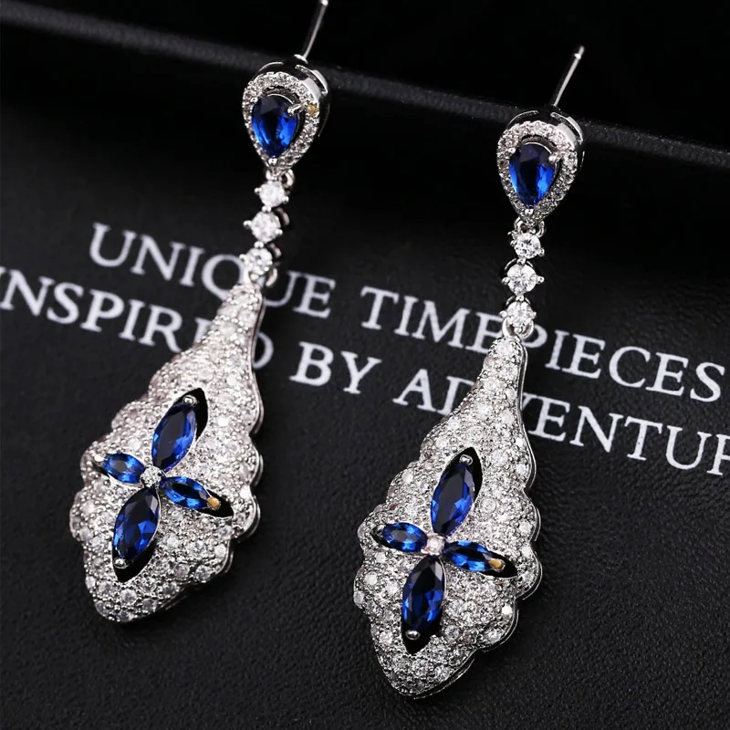 Женские винтажные серьги подвески ThreeGraces длинные Королевского синего цвета с