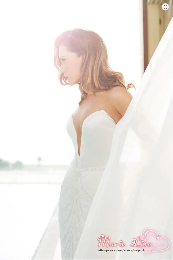 2014 New Fashion Marie Lise Beach Wedding Dress Deep V Neck Beading Low Backless Dresses Free Shipping 100140695 | Свадьбы и