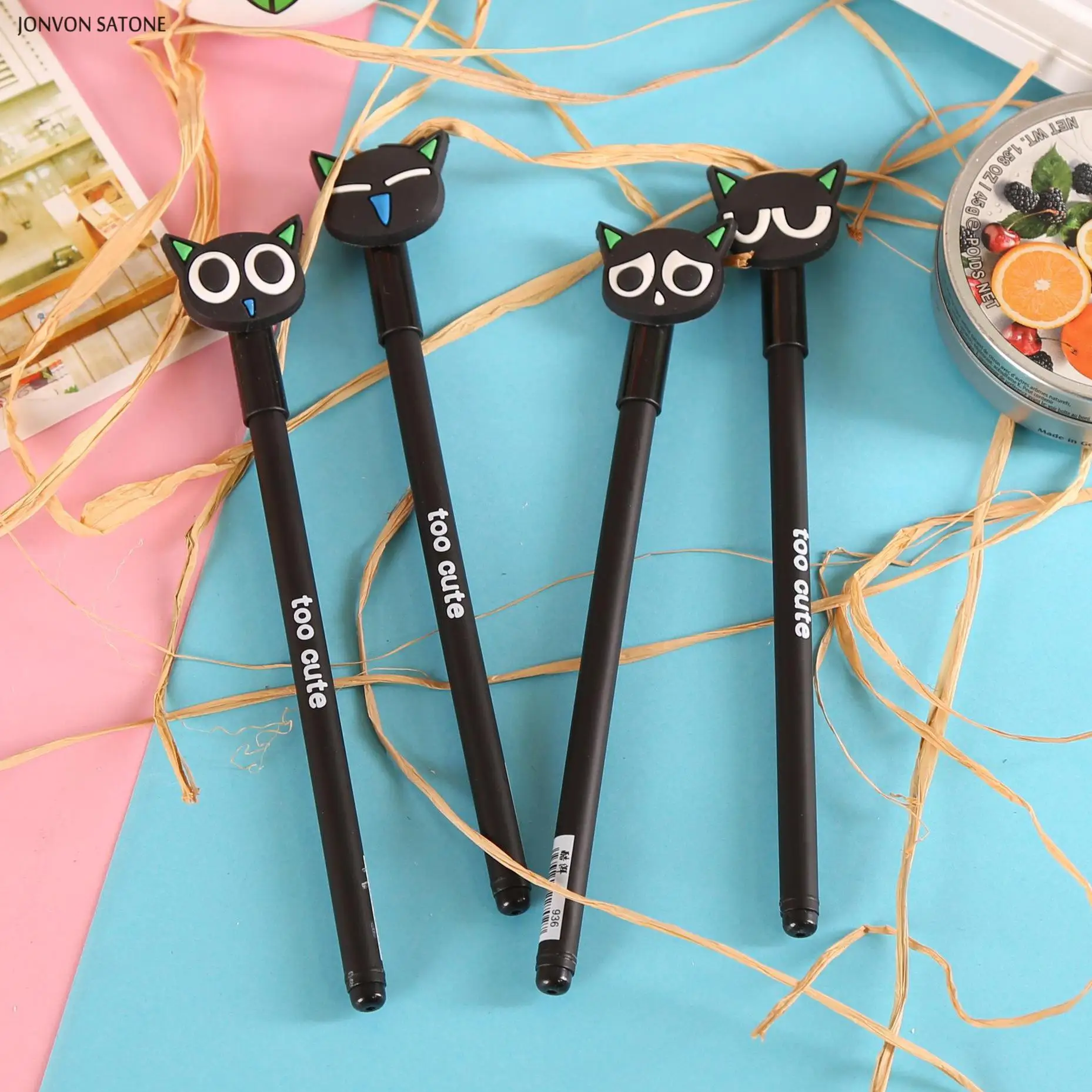 

Jonvon Satone 40 Pcs Wholesale Cartoon Black Cat Neutral Pen 0.38mm Black Carbon Gel Pens Fountain Pen Office Creative Supplies