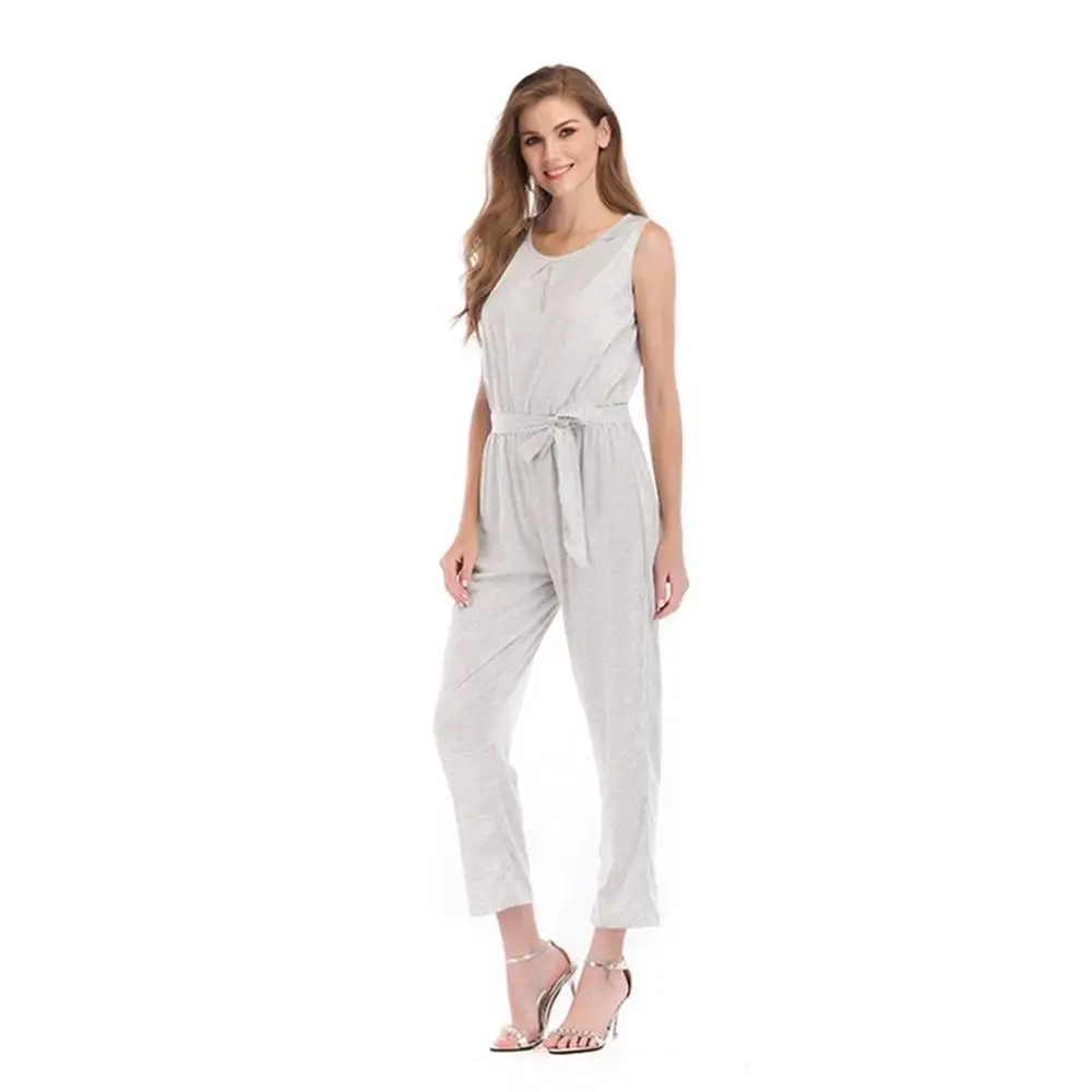 2018 Women Sleeveless Jumpsuits Solid Slim Waist Female Elegant Bodysuits O-neck OL Rompers Playsuits Long Pants | Женская одежда