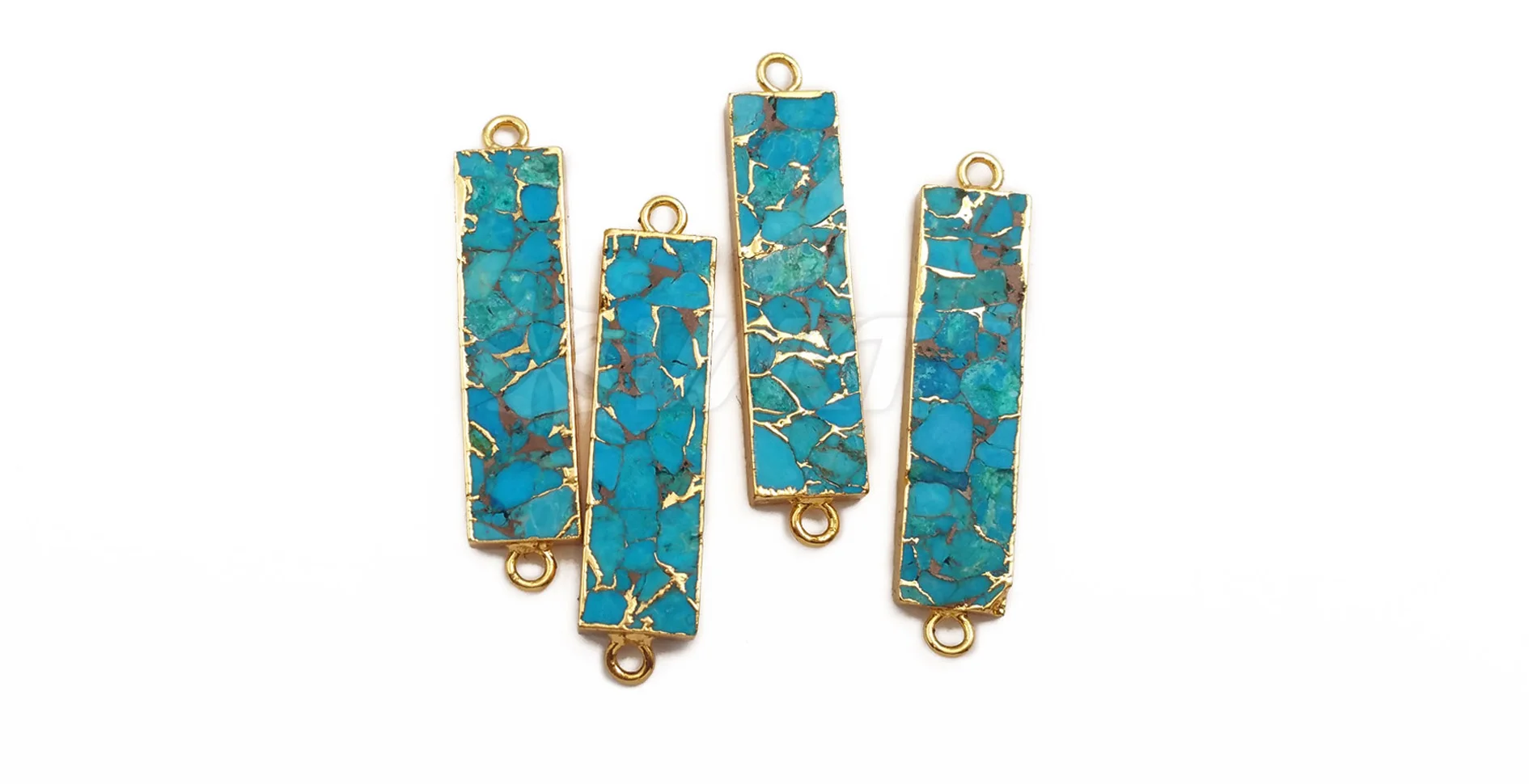 WT-C283 WKT Золотой Гальванизированный прямоугольник синяя венка Turquoises Двойной Прямоугольный коннектор кулон для изготовления ювелирных изделий