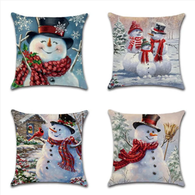 

SBB Joyful cool Snowman Christmas Cartoon warm cute series Printed linen Cushion Cover Decorative Sofa Home Bedroom Pillow Case