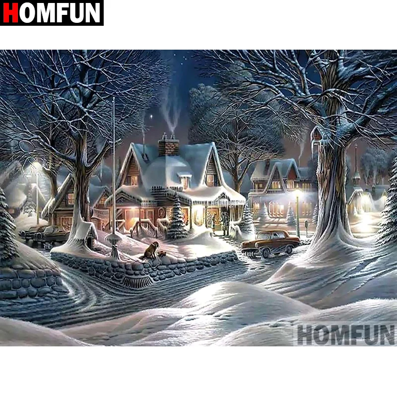 

HOMFUN Full Square/Round Drill 5D DIY Diamond Painting "House snow scene" Embroidery Cross Stitch 3D Home Decor Gift A11566