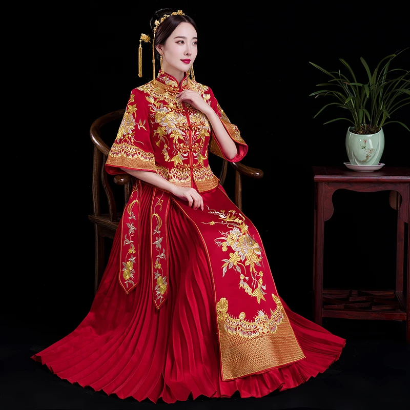 Китайский стиль свадебное платье с вышивкой cheongsam элегантные тостовые костюмы за