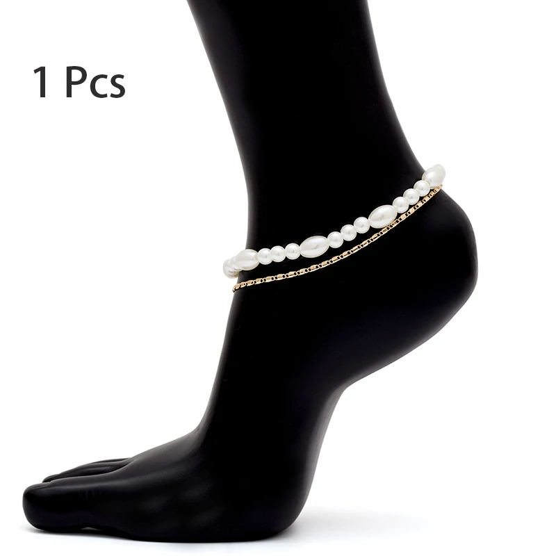 1 Pcs SHIXIN очаровательные жемчужные браслеты на ногу, браслет для лодыжки, женская простая цепочка на ногу, женский браслет на ногу, модное ювелирное изделие, подарок - Окраска металла: 1 Pcs