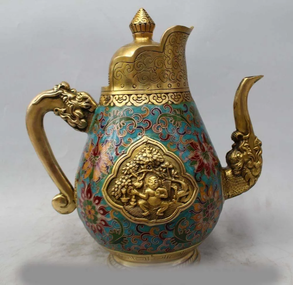 11 &quotКлеймо Китайский Китай Перегородчатой Фиолетовый Бронзовый Дракон Вино Tea Pot