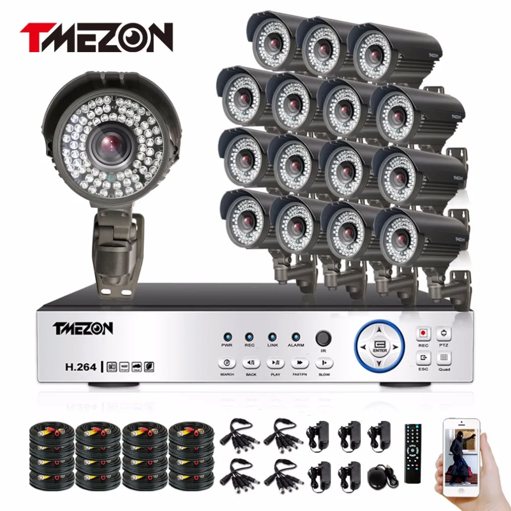 Tmezon Full HD 1080 P 16ch DVR HVR видеонаблюдения Системы 16 шт. 2.0mp Камера зум 2.8 12 мм объектив с