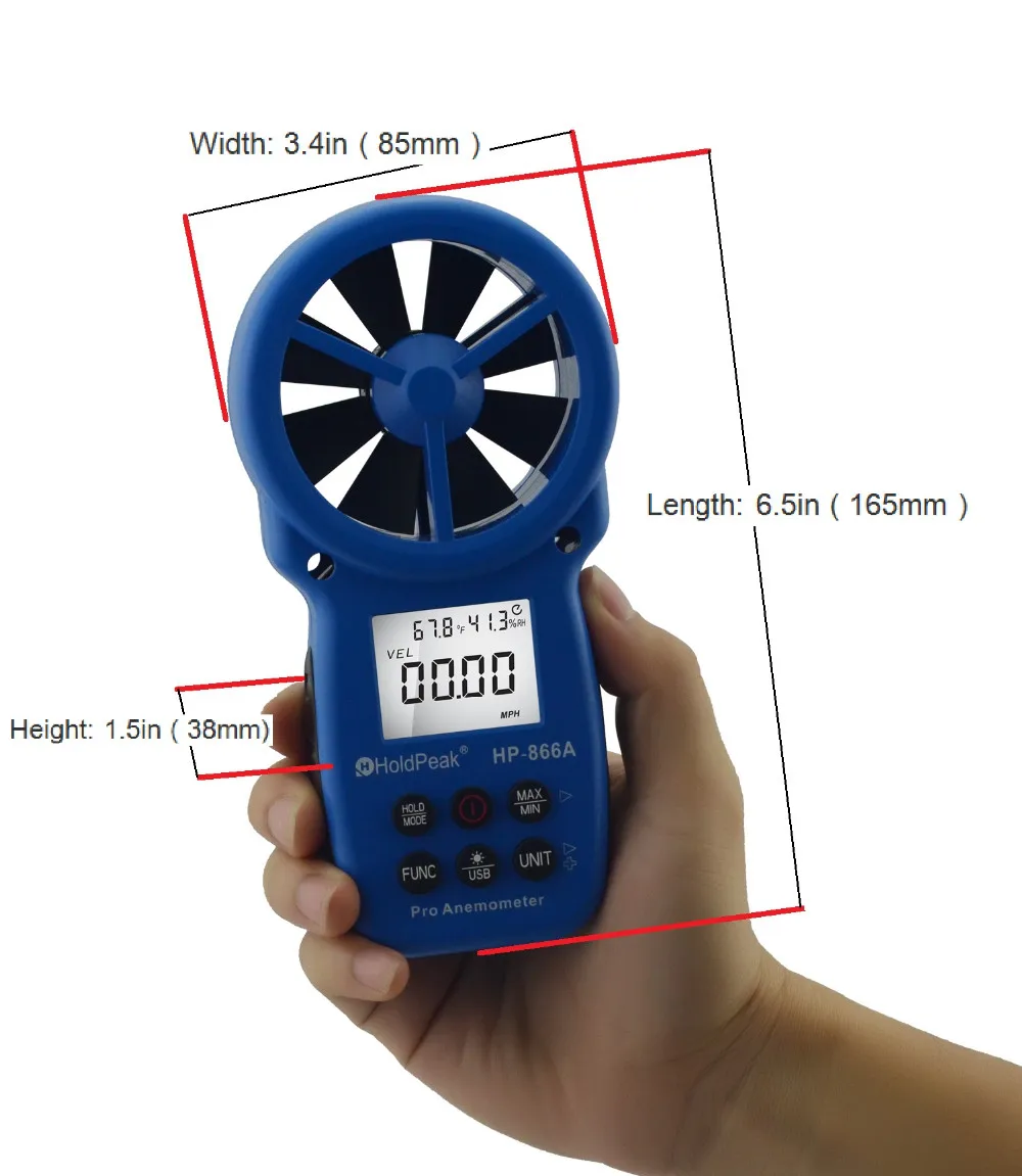 Анемометр holdpeak HP-866A Портативный USB анемометр ветер Скорость метр Logger Air и