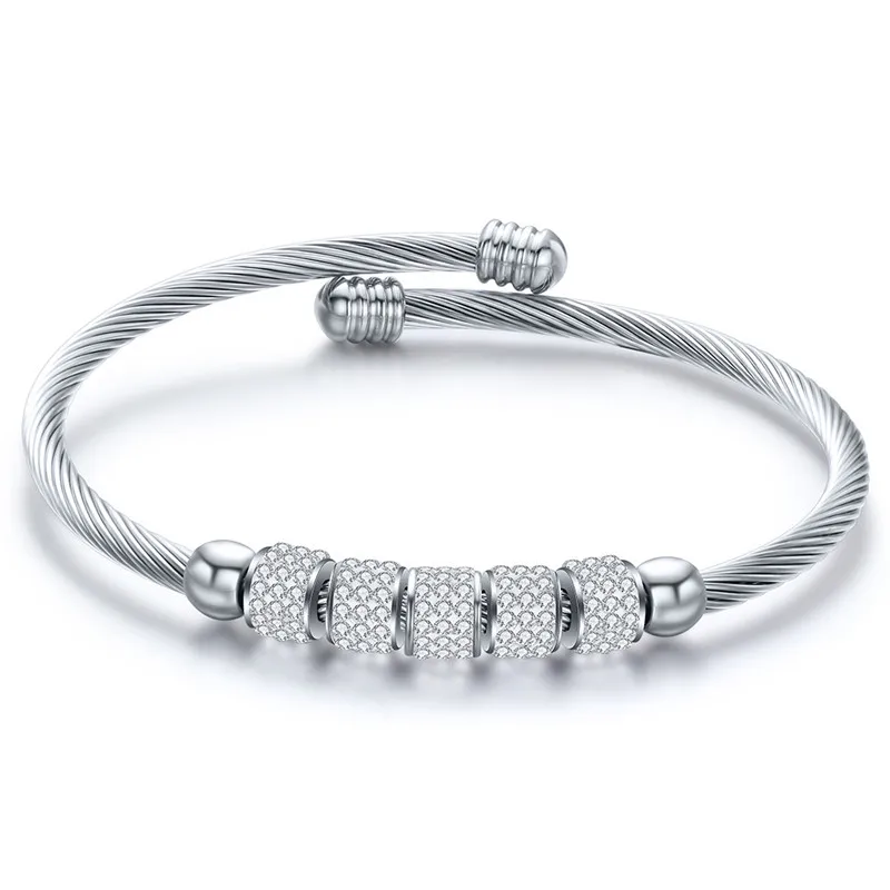 Modyle New Fashion Silver Color Stainless Steel Jewelry Brand White CZ Stone Heart Bracelets bangles for Women Bijoux