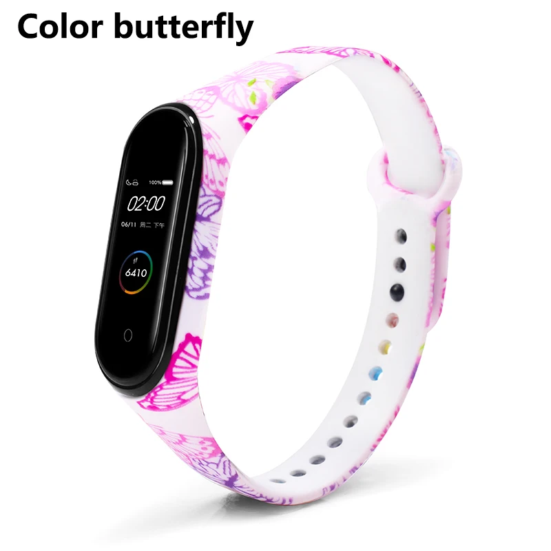 Color Butterfly BOORUI новейший mi band 4 ремешок водонепроницаемый силиконовый ремень с цветами mi band 4 аксессуары сменный ремешок для xiaomi mi 4 - Цвет: Color Butterfly