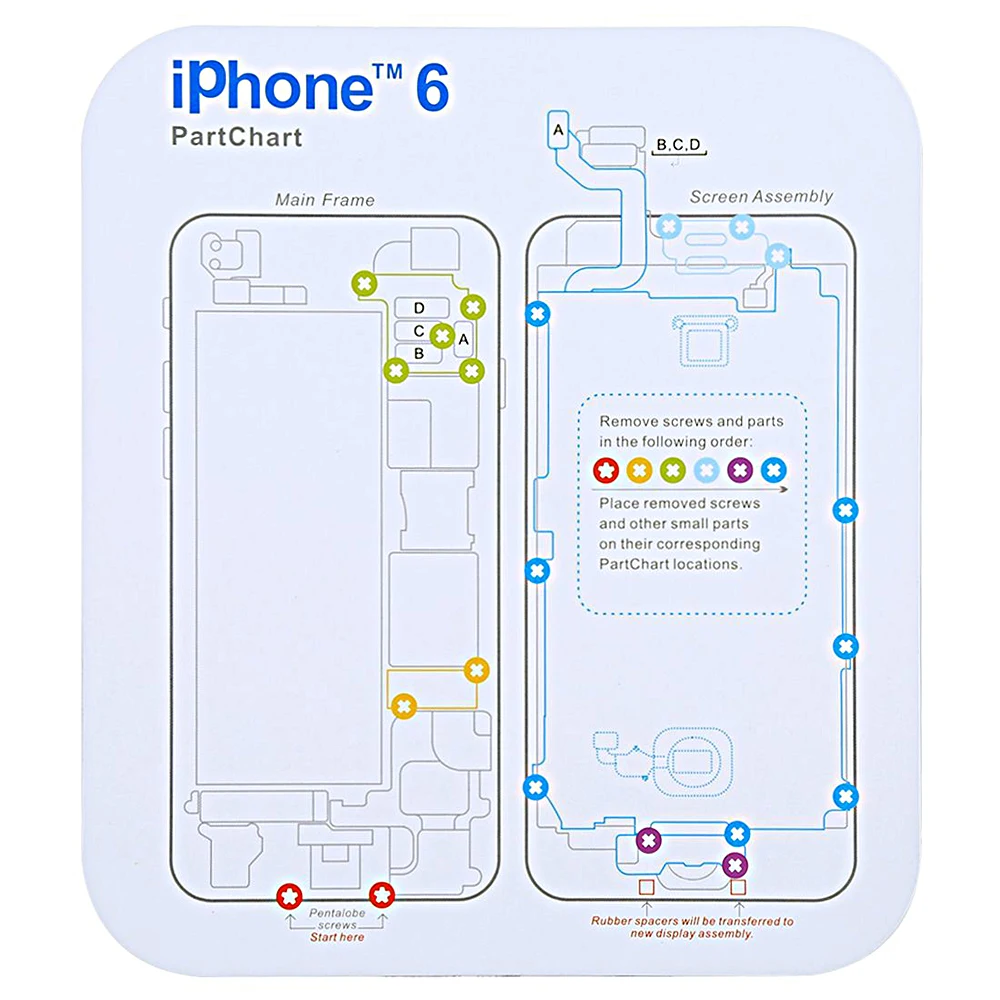 10 шт. магнитный винтовой коврик для iPhone 5/5c/5s/6/6Plus/6s/6s Plus/7/7 Plus/8/8plus профессиональный