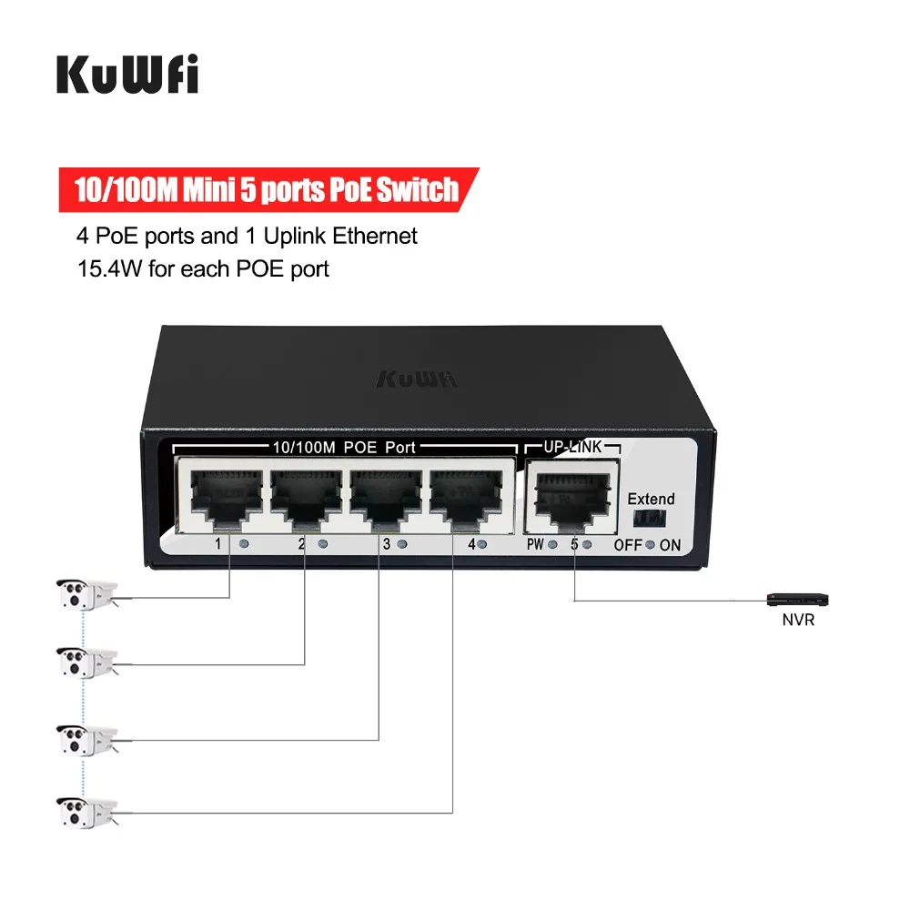 Сетевой коммутатор 5/6 портов 10/100 Мбит/с 802.3af с 4 POE портами и 1 Uplink Ethernet поддержка