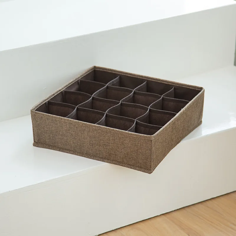 Coffee 16cells Newly Breathable Cotton Linen Drawer Organizer Quality 8 16 Cells Underwear Organizer 1pcs Home Sundries Socks Bras Storage Box - Цвет: Coffee 16cells