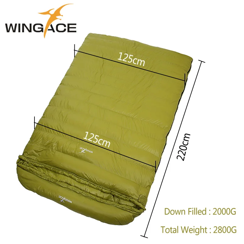 Green 2000G WINGACE заполнить 1000 г 2000 3000 г 4000 г гусиный пух пара двойной спальный мешок для кемпинга на открытом воздухе конверт мода для взрослых; зимние спальные мешки - Цвет: Green 2000G