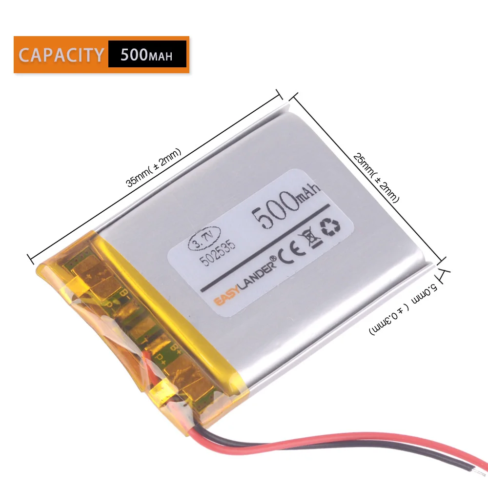 

3.7V 500mAh 502535 Rechargeable li Polymer Li-ion Battery For bluetooth headset MP3 player MP4 MP5 DIY gifts toys 052535