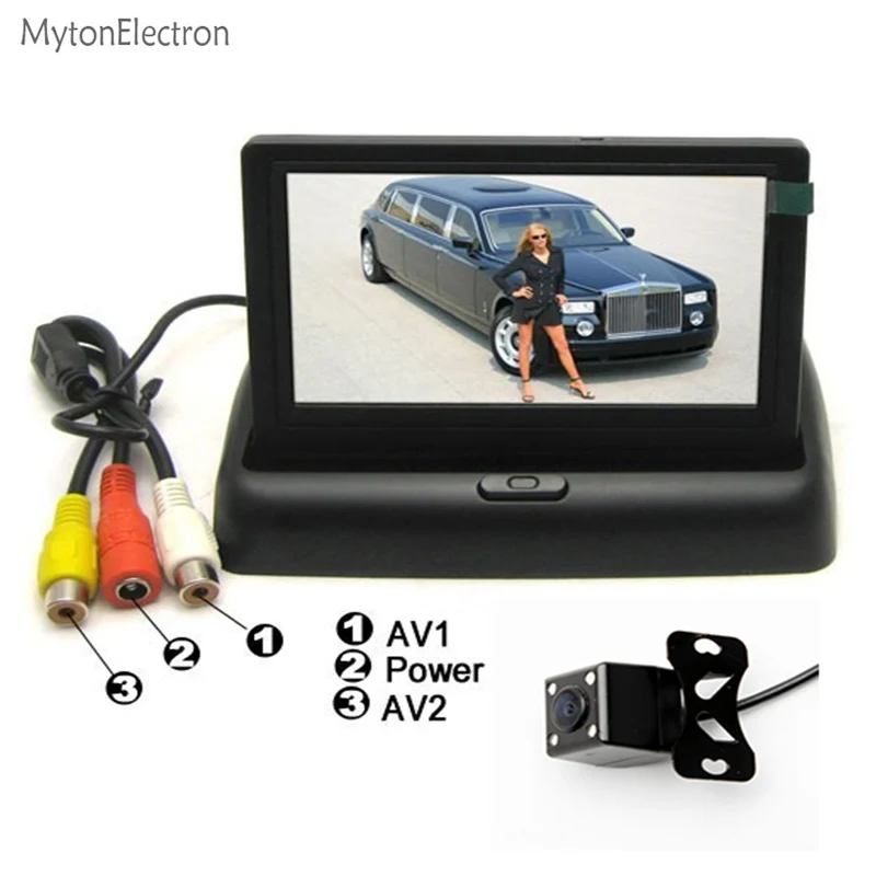 4," складной TFT цветной lcd Автомобильный качественный монитор заднего вида 4,3 дюймов автомобильный монитор и камера заднего вида ночного видения CMOS 170 градусов
