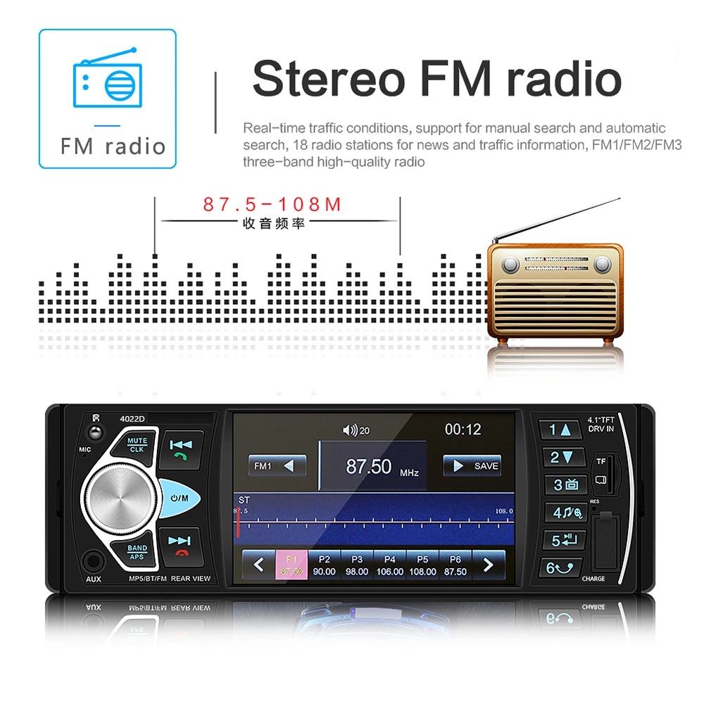 Podofo Авторадио 4 1 ''Автомагнитола 1Din аудио стерео FM Bluetooth рулевое колесо