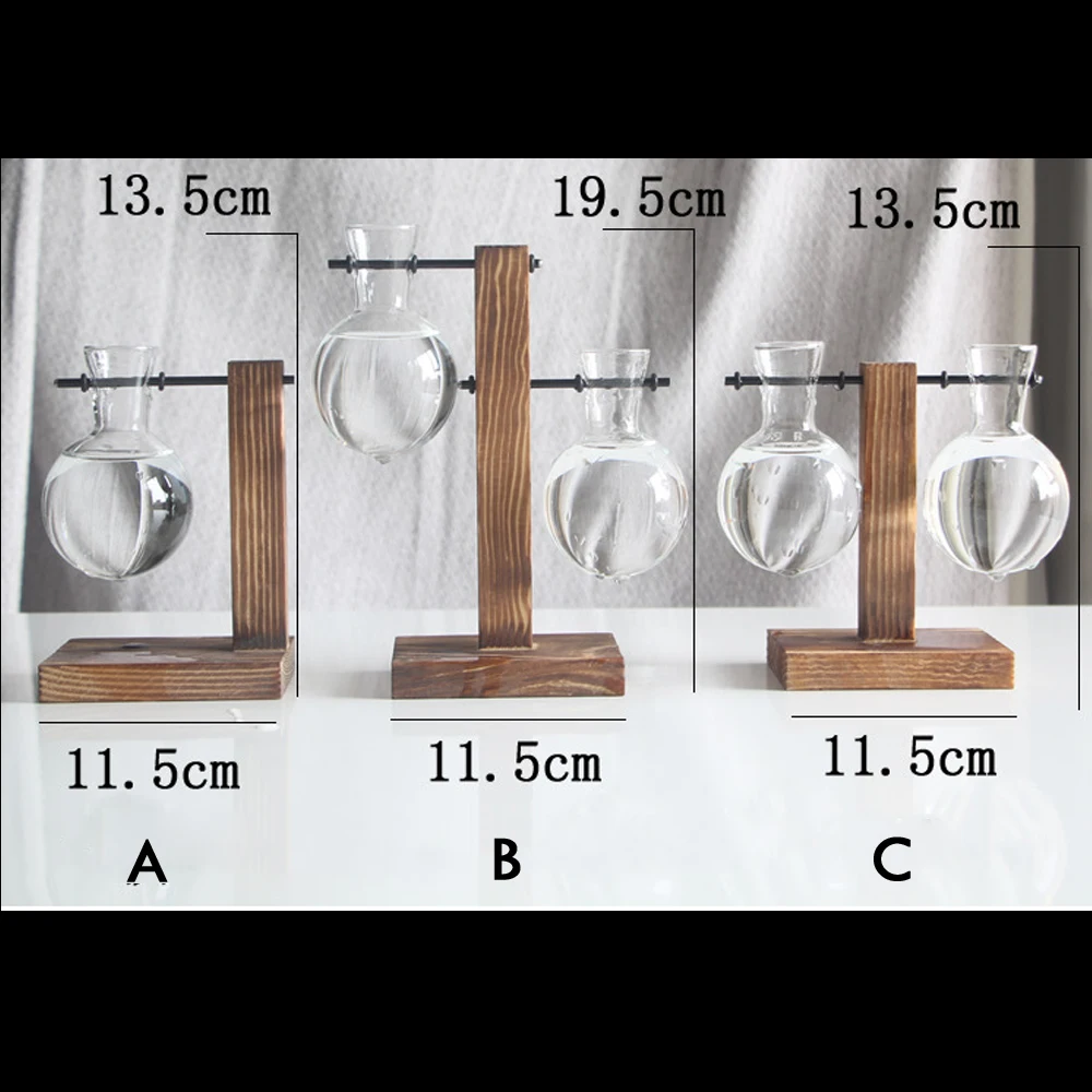 Glass and Wood Vase Planter Terrarium Table Desktop Hydroponics Plant Bonsai Flower Pot Hanging Pots with Wooden Tray Home Decor | Дом и сад