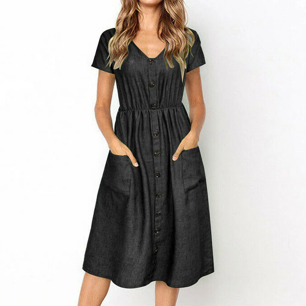 Женское джинсовое платье на пуговицах JAYCOSIN летнее пляжное средней длины с