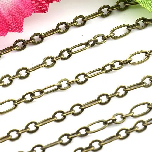 Free shipping!!!! 100m/lot Bronze Tone 3mm-3x6mm Flat link chain