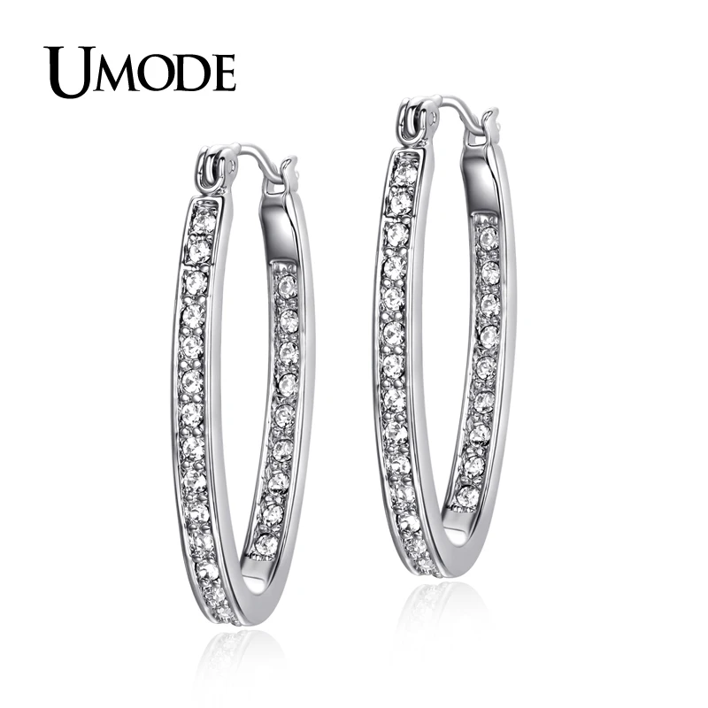 UMODE Позолоченные серьги гвоздики овальной формы с австрийскими кристаллами Stellux