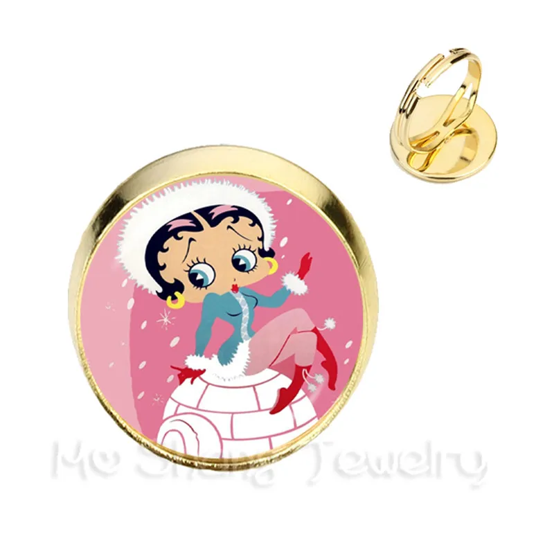 Классический мультипликационный персонаж Betty Boop стекло Кольца с кабошоном