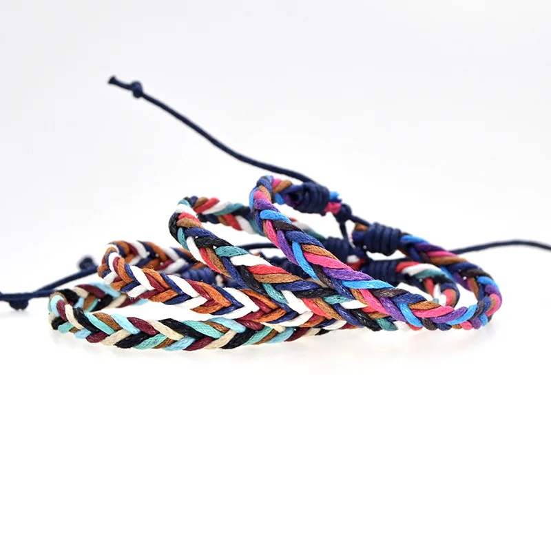 Pulseras красочные рыбья кость плетеные браслеты Хлопок Веревка Регулируемый для