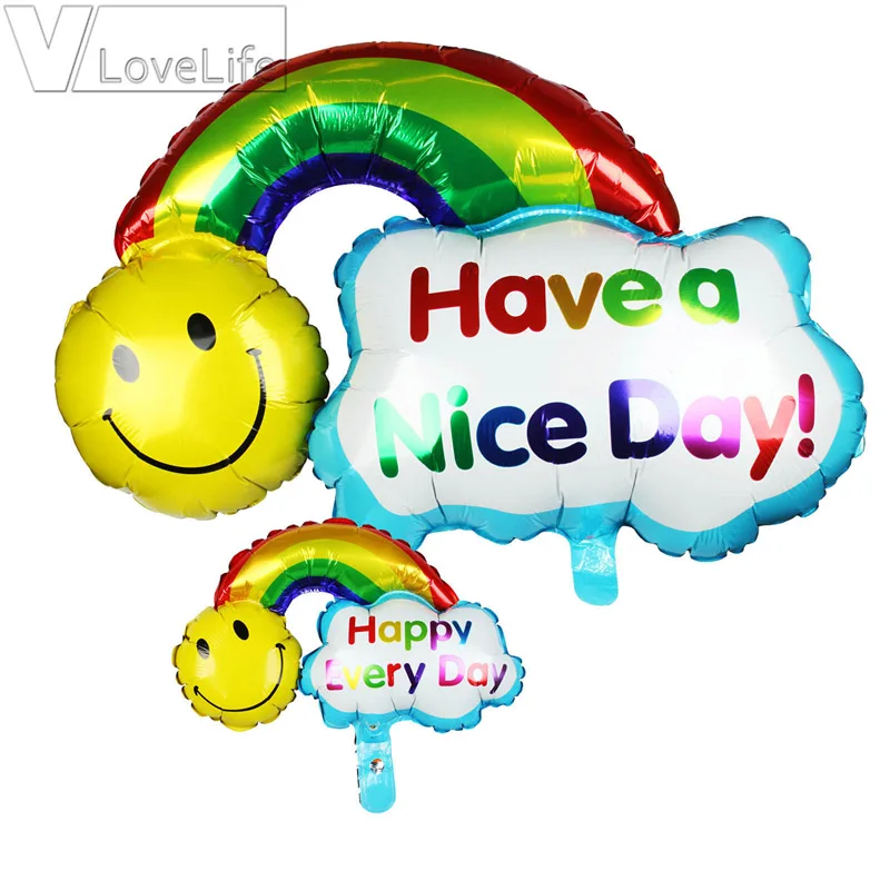 Aluminium Foil Balloon Happy Birthday party Wedding Decoration Smile Face Rainbow Globos Balls Have A Nice Day Kids Toys | Дом и сад