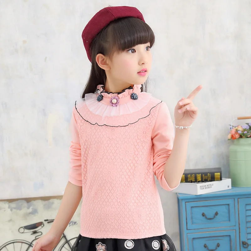 Новинка 2018 милая футболка для девочек с бусинами и оборками длинными рукавами