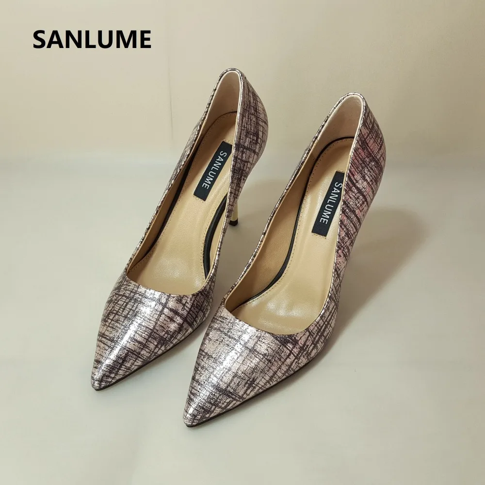 SANLUME/2018 г. весенние женские пикантные туфли лодочки из натуральной кожи на