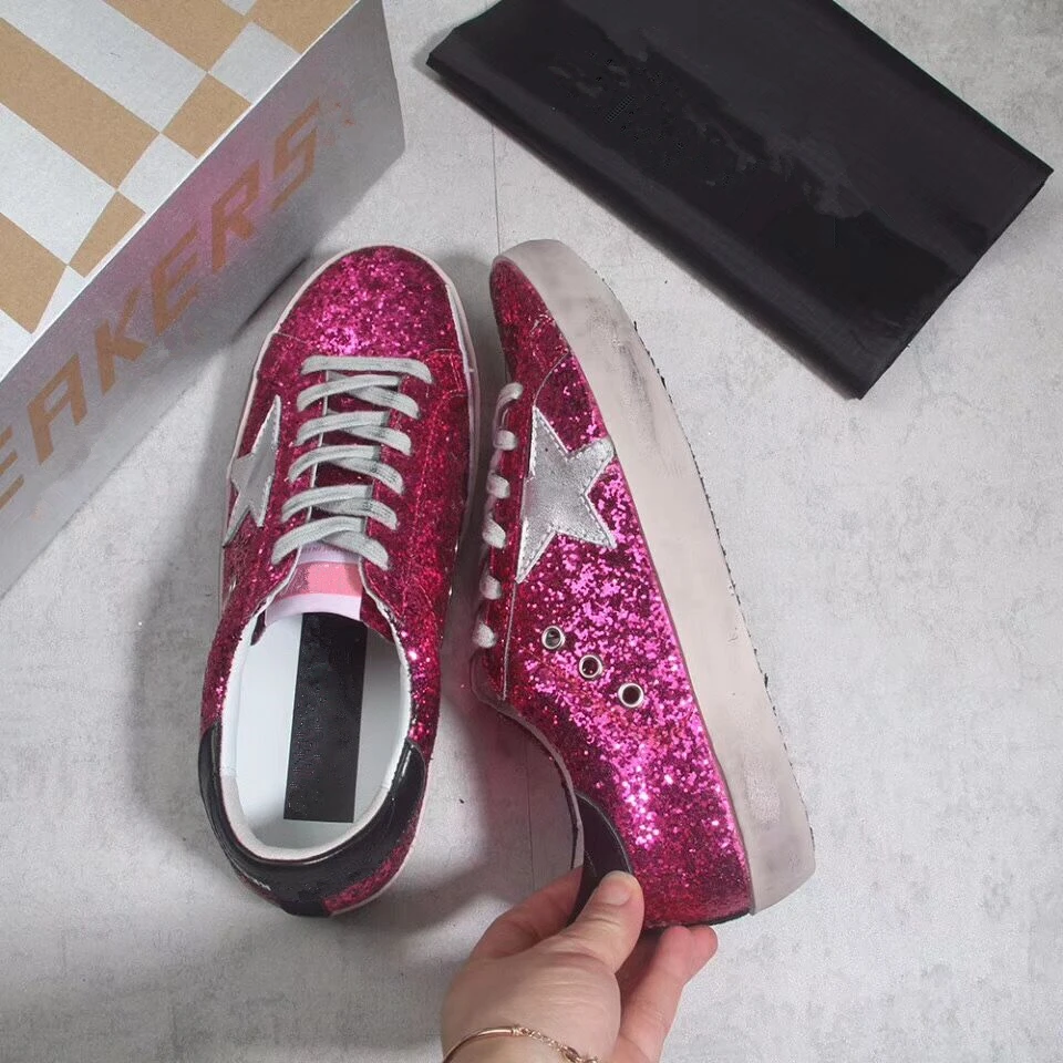 New Women Casual Shoes Glitter Leather Do Old Dirty Mixed Color Sequins Star trainers Sneakers Zapatos de Mujer 2018 | Обувь