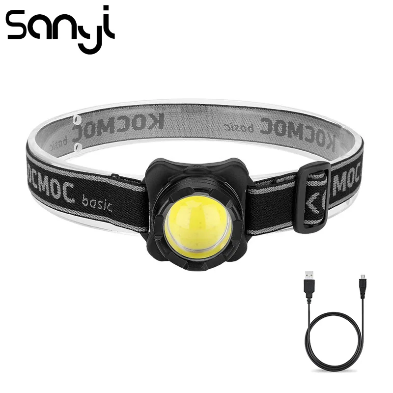 Налобный фонарь SANYI светодиодный 3 режима COB USB перезаряжаемый встроенный