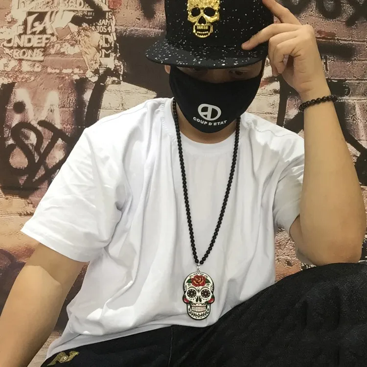 Панк Calavera расширяемый сахарно-сладкий причудливый череп ожерелье Черная бусина мексиканский День мертвых Хэллоуин сахар, Череп, ожерелье