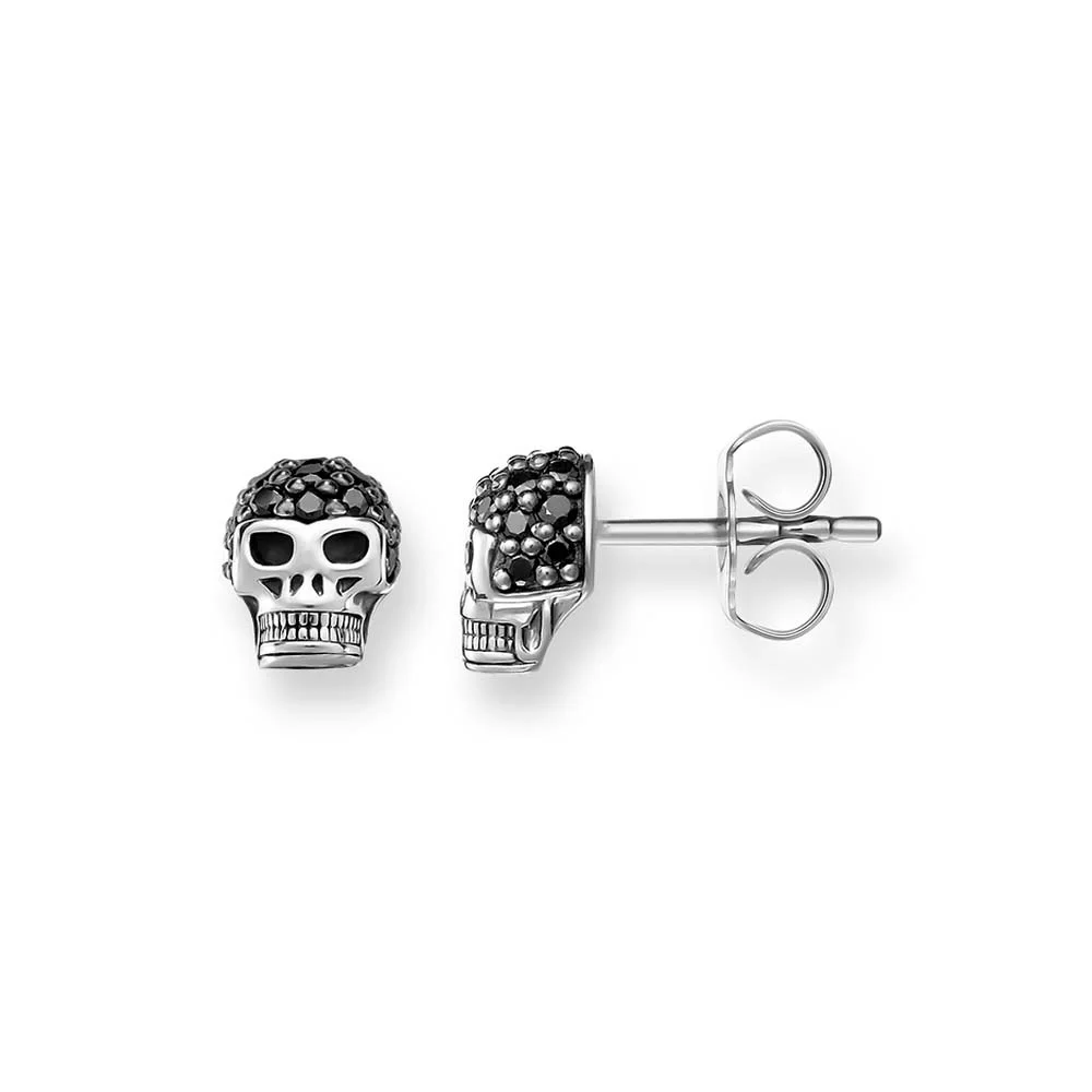 

Silver Black CZ Pave Skull Stud Earrings, Fashion Thomas Style Punk Skeleton Ear Stud Earings Jewelry Bijoux Gift For Women